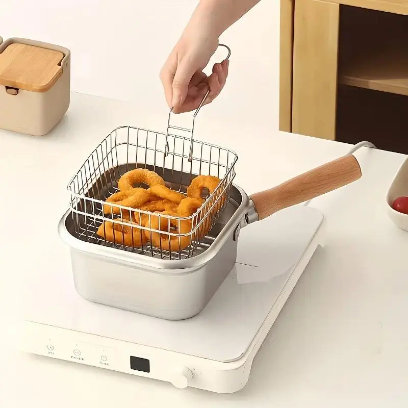 Square Stainless Steel Durable Pan With Fry Basket, 2 Pieces Set, Utensils, Top Kitchen Gadgets