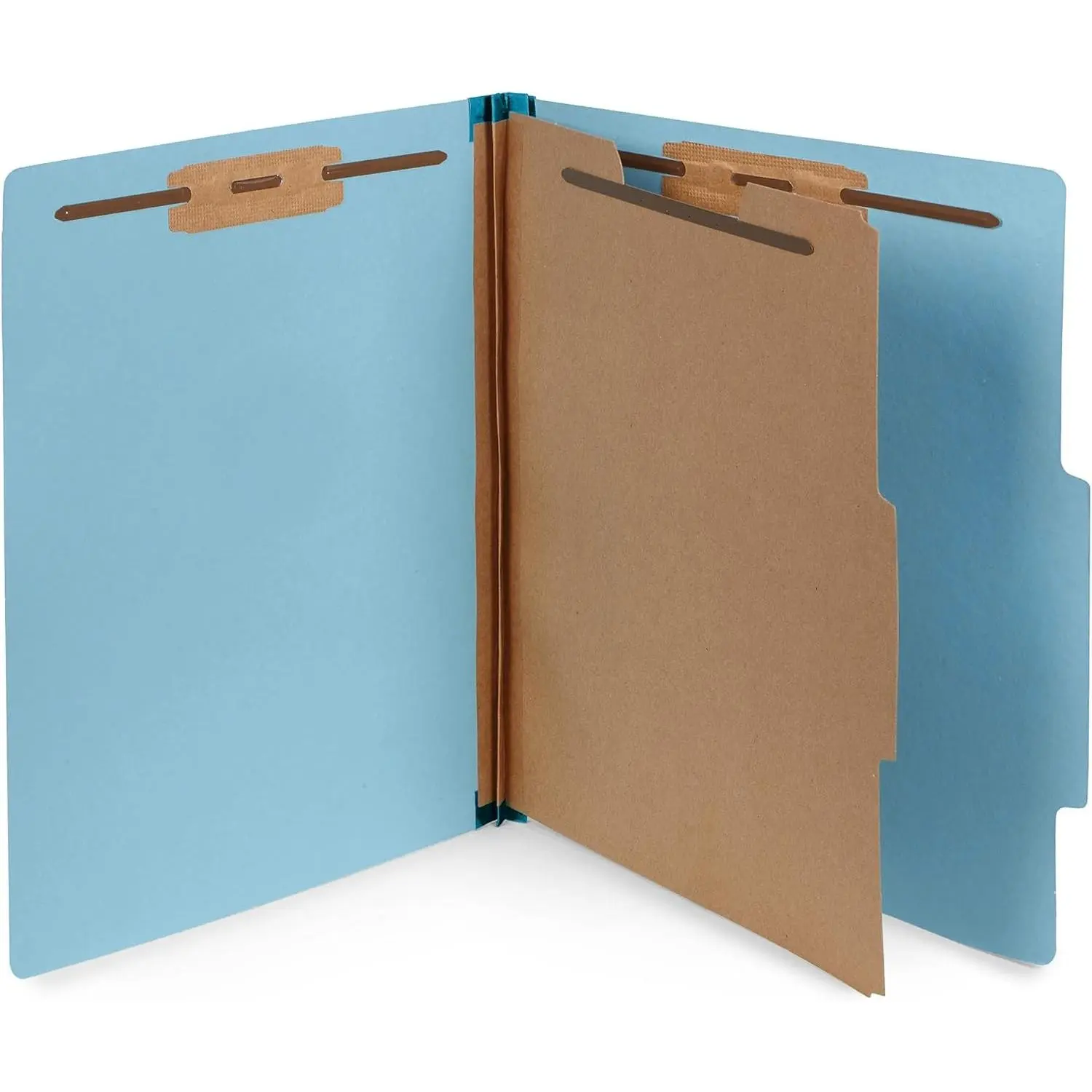30 Blue Classification Folders, 1 Divider, Letter | Heavy duty 25pt blue pressboard, 1 divider, 2 in expansion, 2 prong, holds 100+ sheets, medical and office files