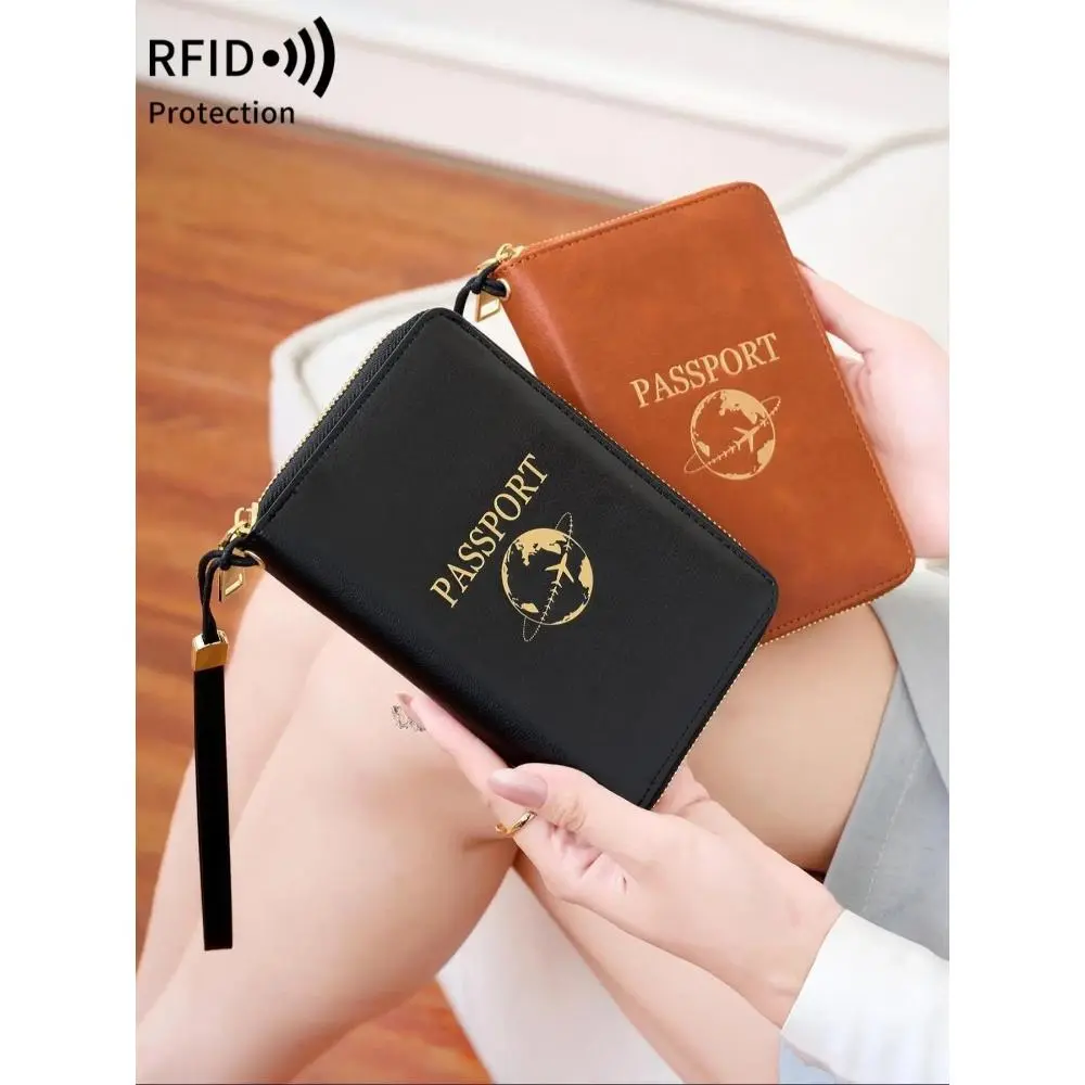 Passport Case with Card Slot, PU Leather Passport Holder with Wristband, RFID Blocking Travel Wallet and Document Holder for Women & Men, Passport Cover, Travel Accessories, Ideal Christmas or Valentine's Day Gift
