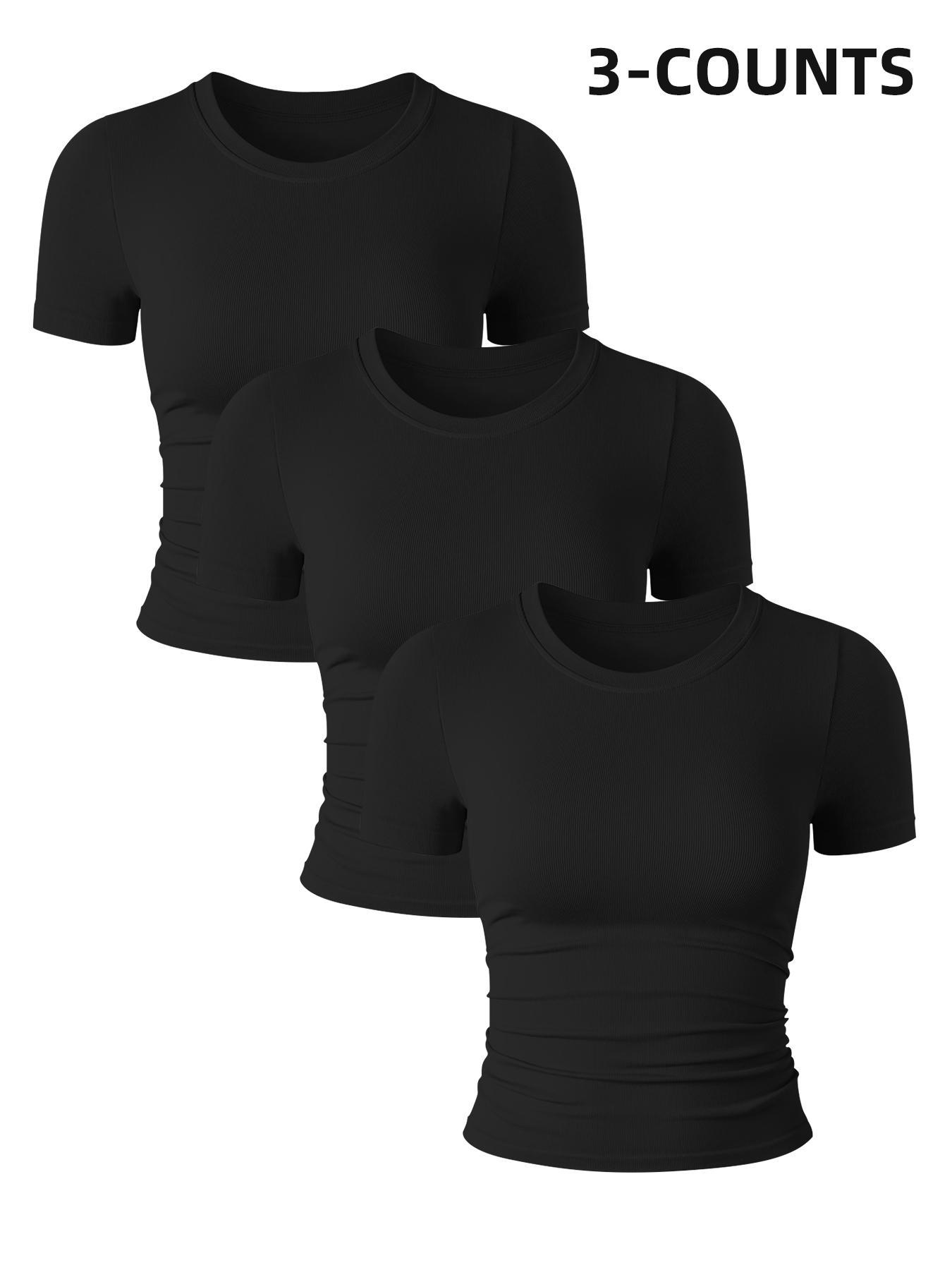 Women's Solid Color Round Neck Sports Tee, Athletic Top, Breathable Comfortable Short Sleeve T-shirt for Yoga Gym Workout, Ladies Sportswear for Summer