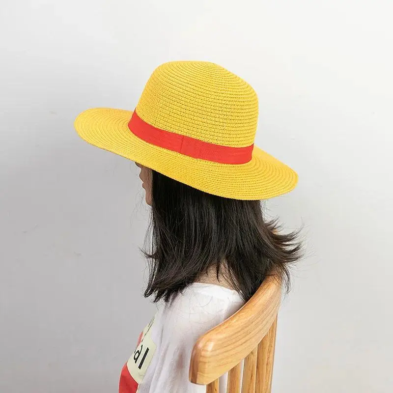 Brdwn Unisex Yellow Flat Straw Neck String Japanese Cartoon Props Cosplay Hat