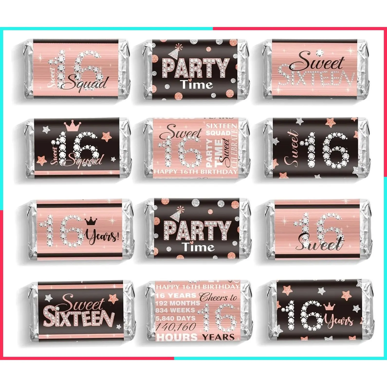90 Pcs Sweet 16 Birthday Candy Bar Wrappers, Mini Chocolate Stickers
