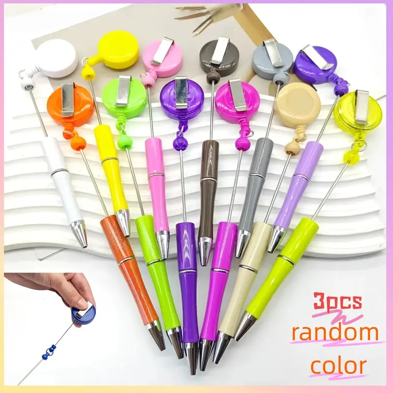 3PCS Random Color Hanging Extendable Round Tip Pens, DIY Bead Pen Set, Back-to-School Stationery Gift, Niche Gift, Suitable for Nurses, Teachers, and Office Supplies