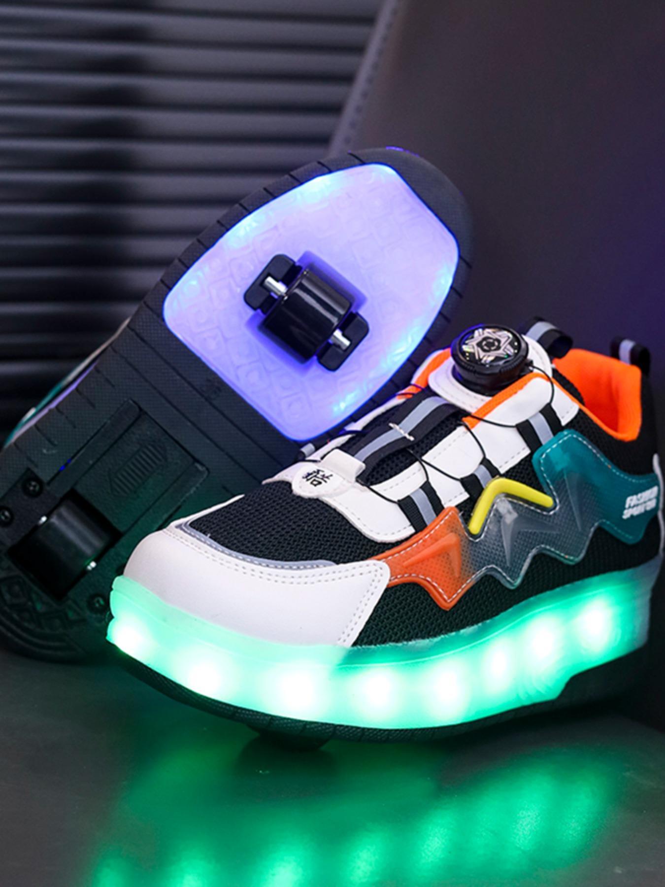 Cute Usb Rechargeable Luminous Pink Sneakers, 2024 New Style Fashionable Light Up Walking for Boys & Girls, Casual Sports Skate Shoes with Wheel Design for Daily Wear