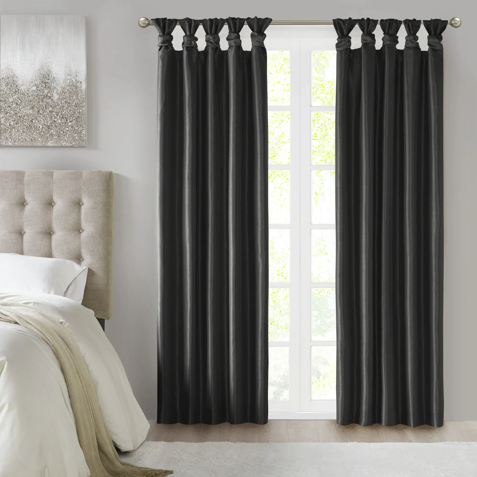 Nokaa Twist Tab Total Blackout Curtain Panel 50x95 Inches Black, Thermal Insulated Room Darkening Drapes for Bedroom Living Room, Energy Saving Light Blocking Window Treatment, Single Panel, Multiple Length Options