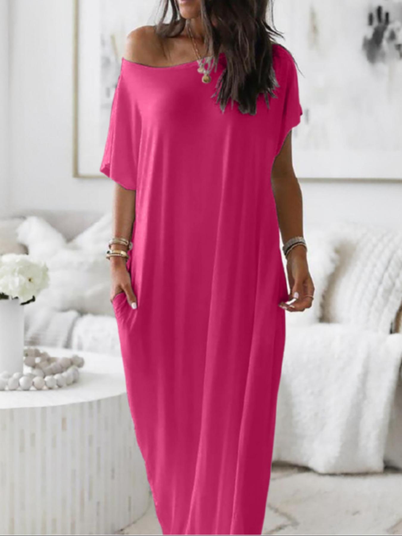 Women's Loose-Fit Casual Soft Dress, Round Neck Short Sleeve Comfortable Everyday Home Wear, Elegant Victorian Style for Fall Winter Season