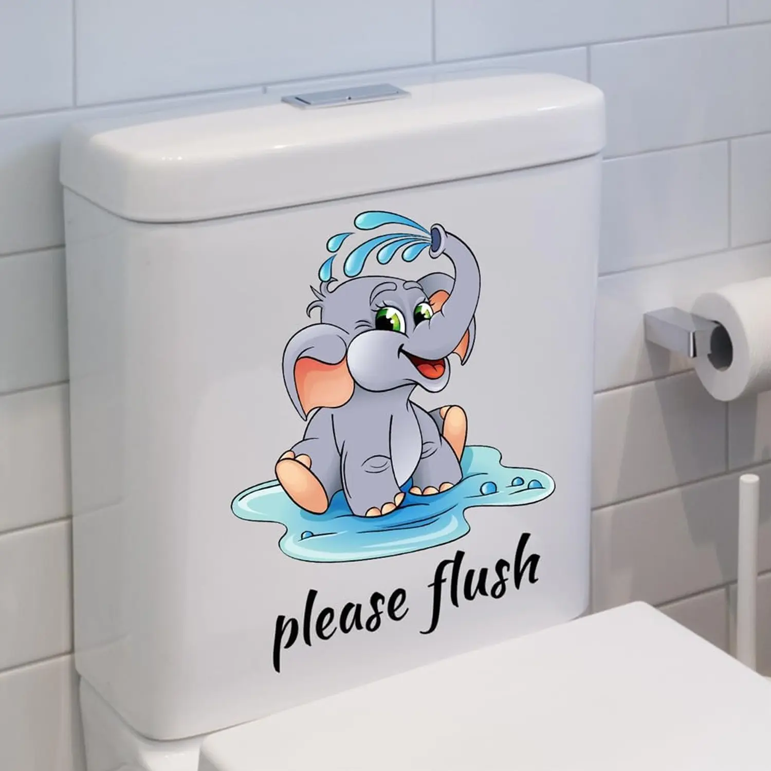 Cute Cartoon Elephant Toilet Cover Sticker, Fun Bathroom Decoration, Reminds Family to Flush, Perfect for Kids and Adults