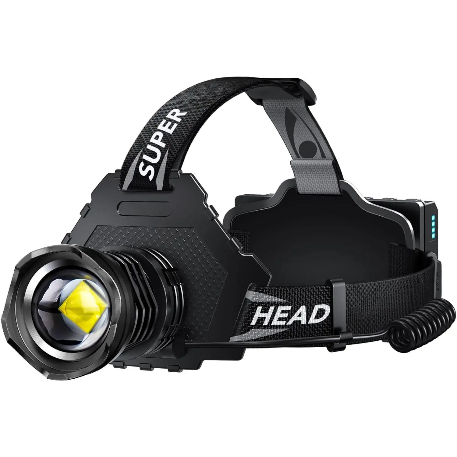Rechargeable LED Headlamp for Baby Hardhat Use, 99000 High Lumens, Zoomable, 25+ Days Runtime, 12 Modes, Lightweight, 125° Adjustable, IPX7 Waterproof Outdoor Head Light