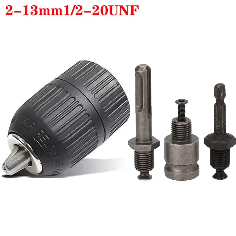4-Piece Drill Chuck Set, 1/2-20unf, 2-13mm Capacity, Quick Change Adapter, Sds-Plus Handle, Air Wrench Socket, Hand Tightening Tool