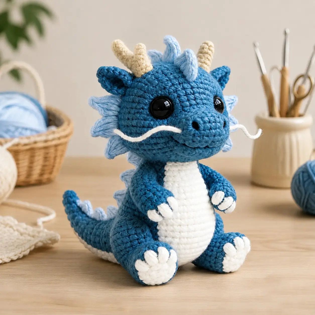 DIY Crochet Blue Dragon Kit, Beginner Friendly Amigurumi Doll Tutorial Set, Perfect Gift Idea, Creative Crafting Project