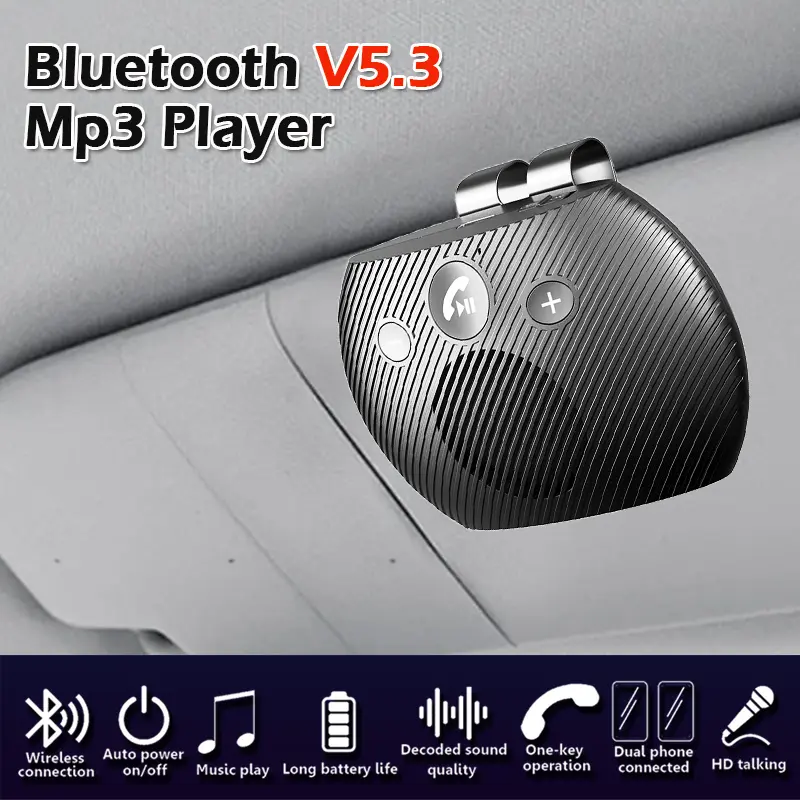 Clip-on Bluetooth Car Speakerphone, Universal Fit Handsfree Kit for Sun Visor with 2W Speakers, Noise Cancelling for In-Car Calls & Dual Phone Sync