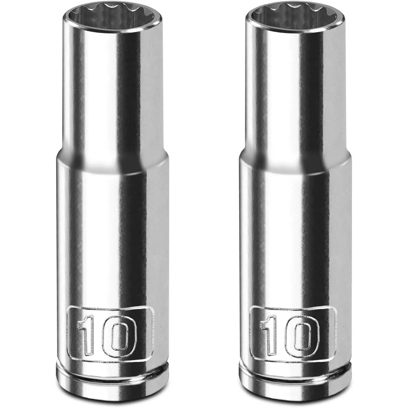 2 count 3/8" Drive 10mm Socket Set, Deep, Mirror Finish, Cr-V Steel, 12-Point