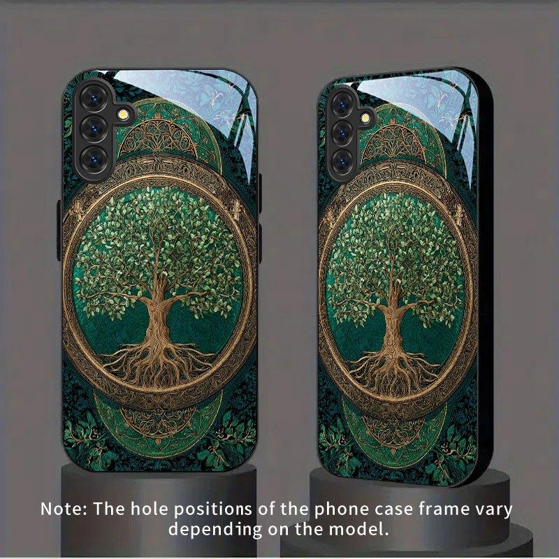 Phone Case: Golden Frame Tree of Life Pattern New Black Tempered Glass Phone Case for Samsung Galaxy S26 S25 S24 S23 S22Pro S21 S20 Fe Plus Ultra Pro A56 A55 A54 A53 A52 A51 A36 A35 A34 A32 A26 A25 A24 A23 A16 A15 A14 A06 A05 A03s