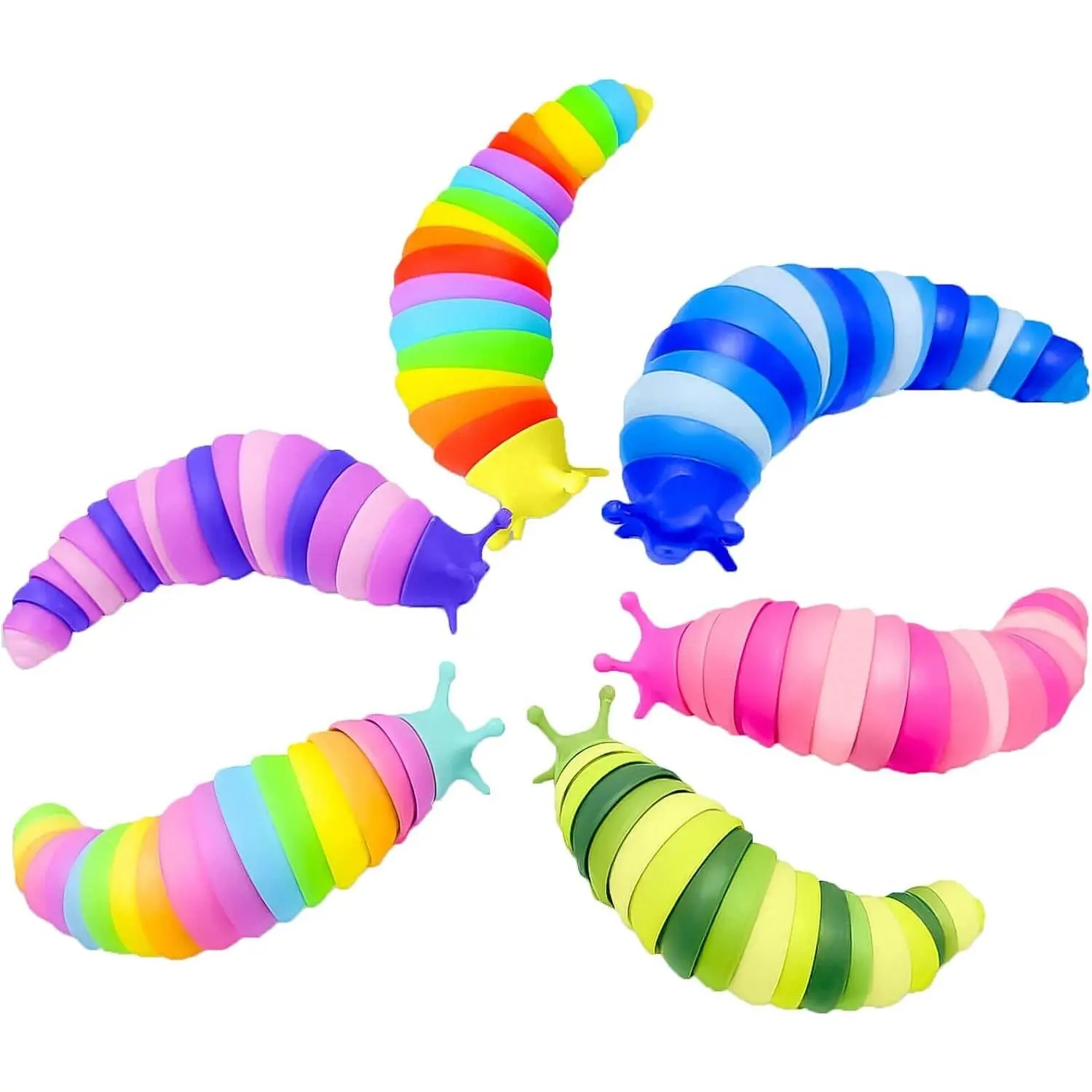 Sensory Slug Fidget Toys 6 Pack, Caterpillar Sensory Toys for Autism, ADHD, Anxiety & Stress Relief, Great Gifts, Party Favors & Classroom Prizes for Kids Toddlers Boys Girls