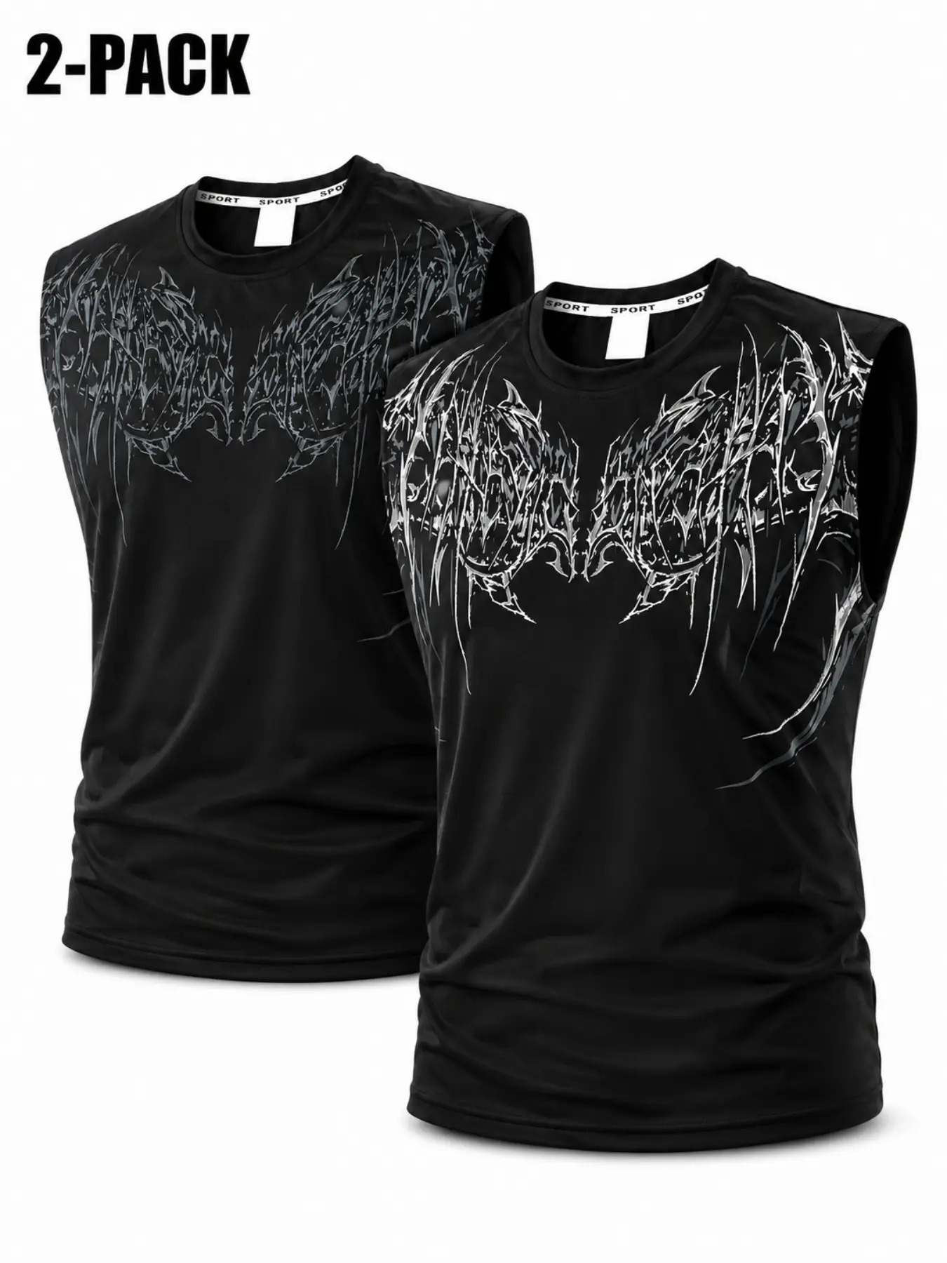 2-Pack Men's Quick-Dry Breathable Sports Tank Tops, Dark Thorn Print Round Neck Sleeveless T-Shirts, Gym Training Casual Wear