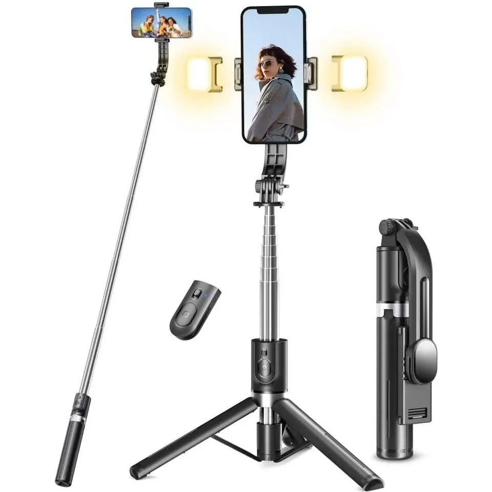 Selfie Stick Tripod with Light, 45'' Phone Tripod with  Remote | Portable Travel Phone Tripod, Compatible with  16/15 Pro Max/15/14 Pro/14/13,  S22/ S23 Ultra/Android Smartphone