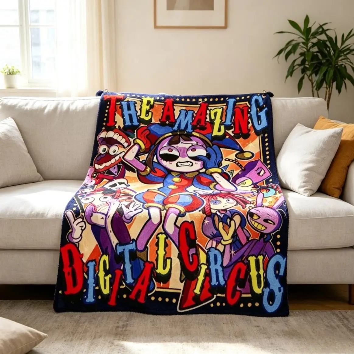 Amazing Digital Circus Flannel Blanket Large Size Soft Lightweight Warm Throw Blanket For Bed Sofa Office Camping Travel Gift Adult And Children Cartoon Theme Home Decor Bedding Duvet Bed Sheets Comforter Set Cooling Blankets