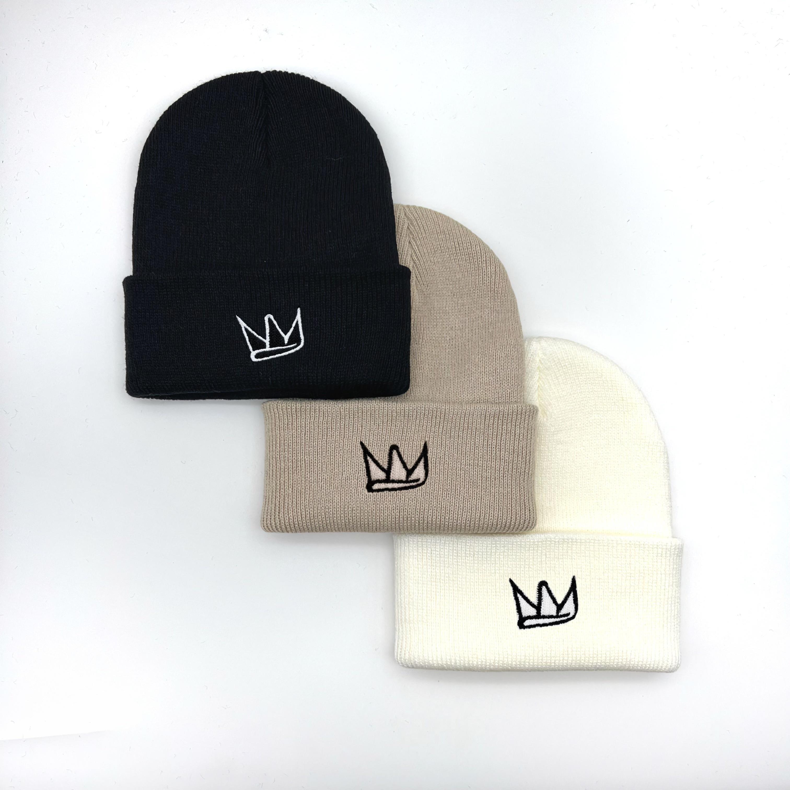 3pcs Adorable Crown Embroidered Beanies for Boys - Warm And Windproof Hats with Hip-Hop Style