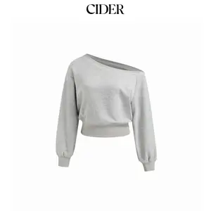Cider Terry Asymmetrical Neck Long Sleeve Sweatshirt Dealsforyou