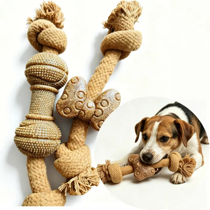 Dog Toy Bone Shaped Chew Stick Durable Chewable Self Entertainment Pet Toy with Rope for Relieving Boredom