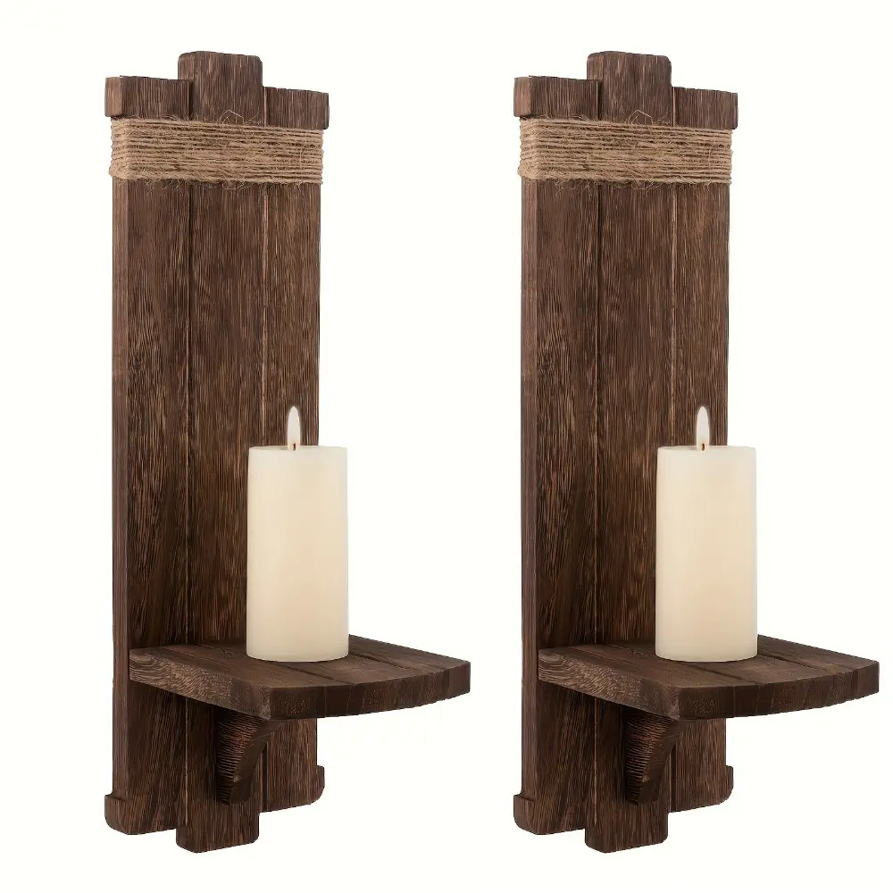 1pc/2pcs, Rustic Wall Hanging Candle Sconces, Candle Stands, Candle Stick Holders - Farmhouse Wall Mounted Wooden Candle Holders for Flower Vase - Handmade Hanging Wall Sconces for Bedroom Living Room Kitchen Bathroom Home Decoration