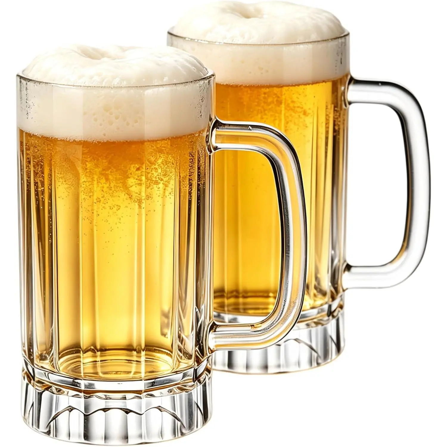 16oz Plastic Beer Mugs with Handle Set of 2, Reusable Clear Beer Stein Drinking Cups
