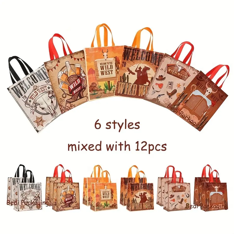 Western Cowboy Theme Gift Bags, Non-Woven Laminated Material, Party Gift Wraps, Beer Boots Farm Handbags, Large Gift Packaging