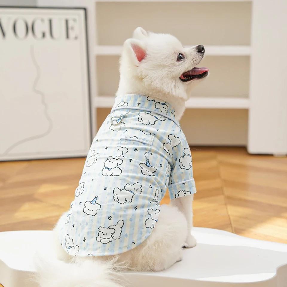 Dog Shirt Spring and Autumn Pet Couple Clothes Cartoon Puppy Pattern Teddy Vest Yorkshire Soft Home Cothes Sleepwear