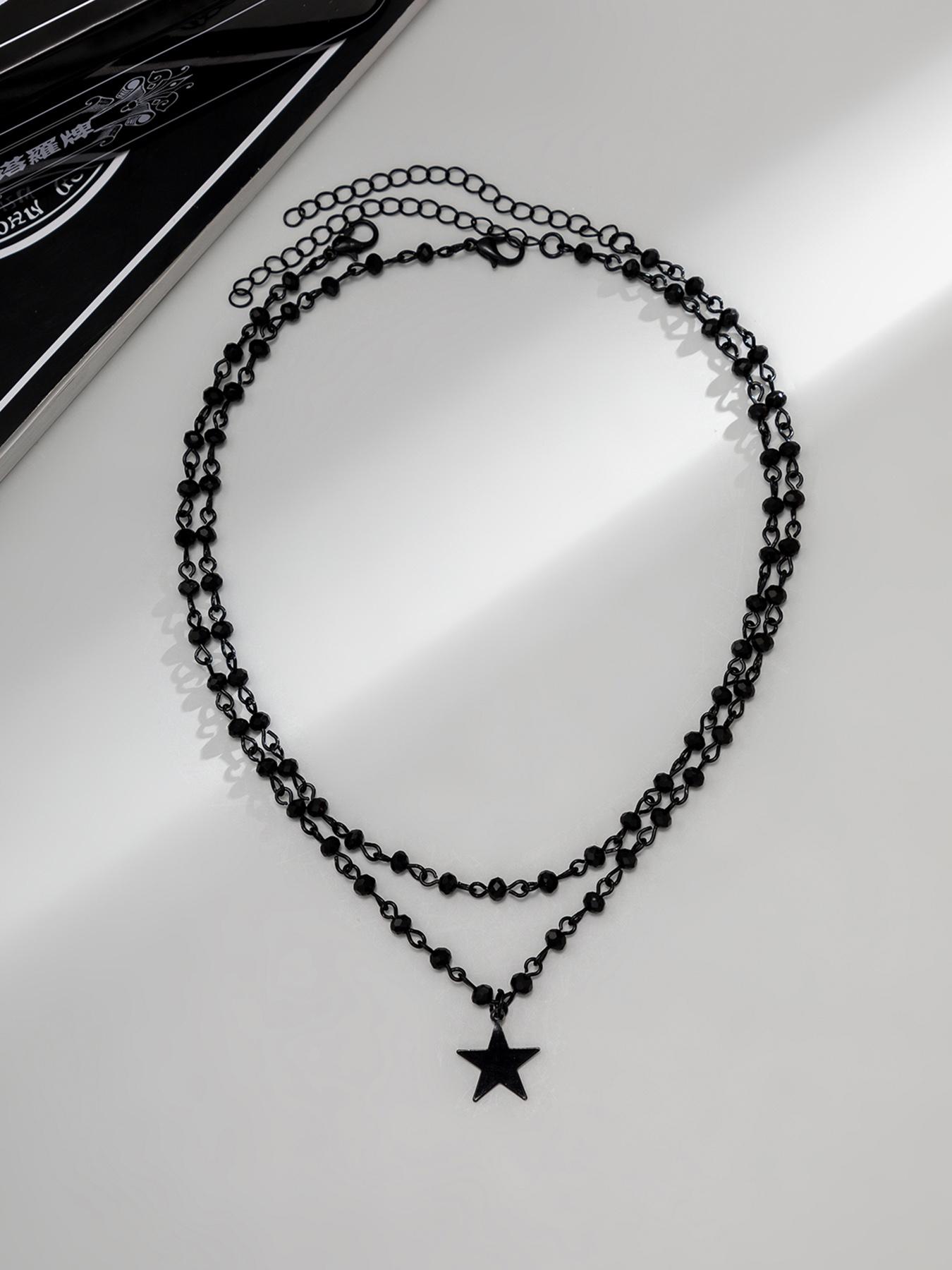 Streetwear Star Charm Pendant Necklace for Women, 2pcs/set Punk Beaded Necklace, Trendy Matching Jewelry, Fashion Goth Accessory for Pub, Party, Charms Necklace