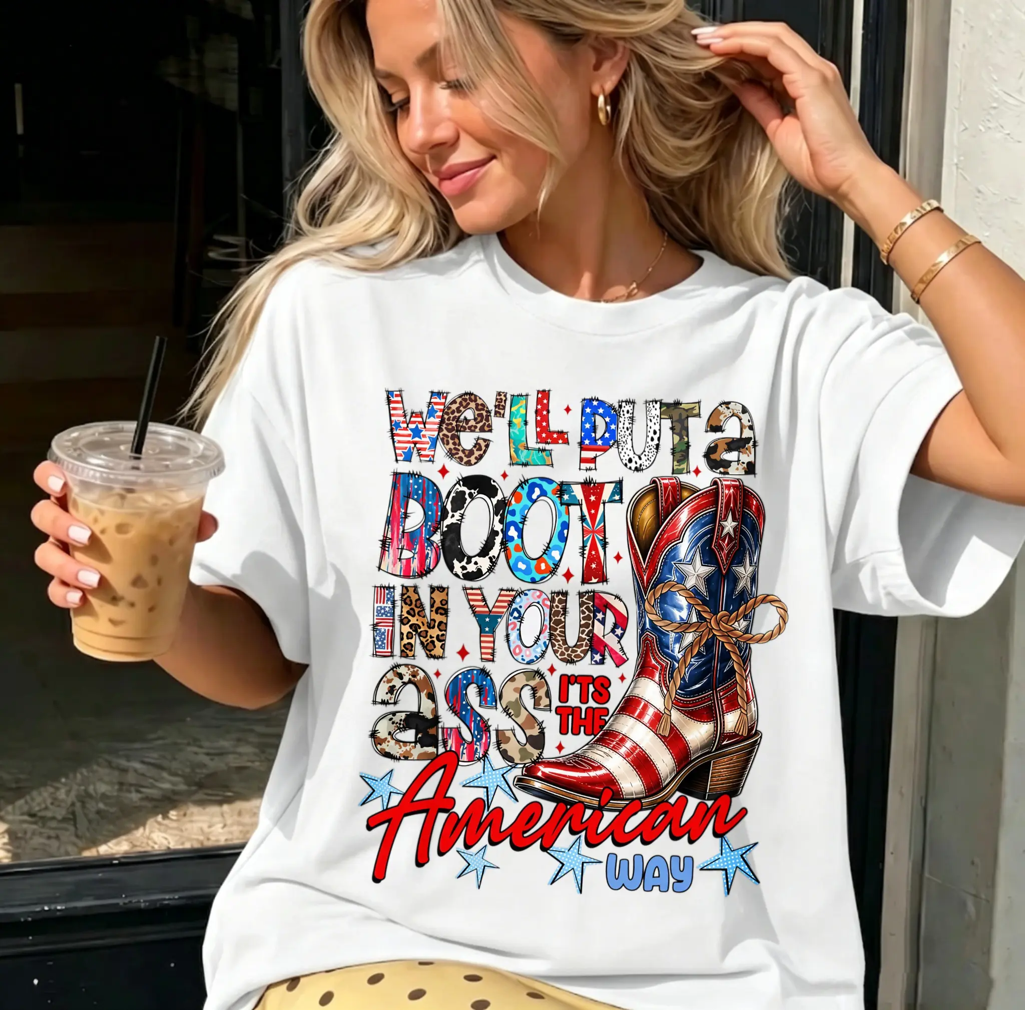 Patriotic Boots T-Shirt, American Way Boot In Your AssT-Shirt, USA Cowboy Boots, American Flag Boots, Western Patriotic, Country Boots T-Shirt