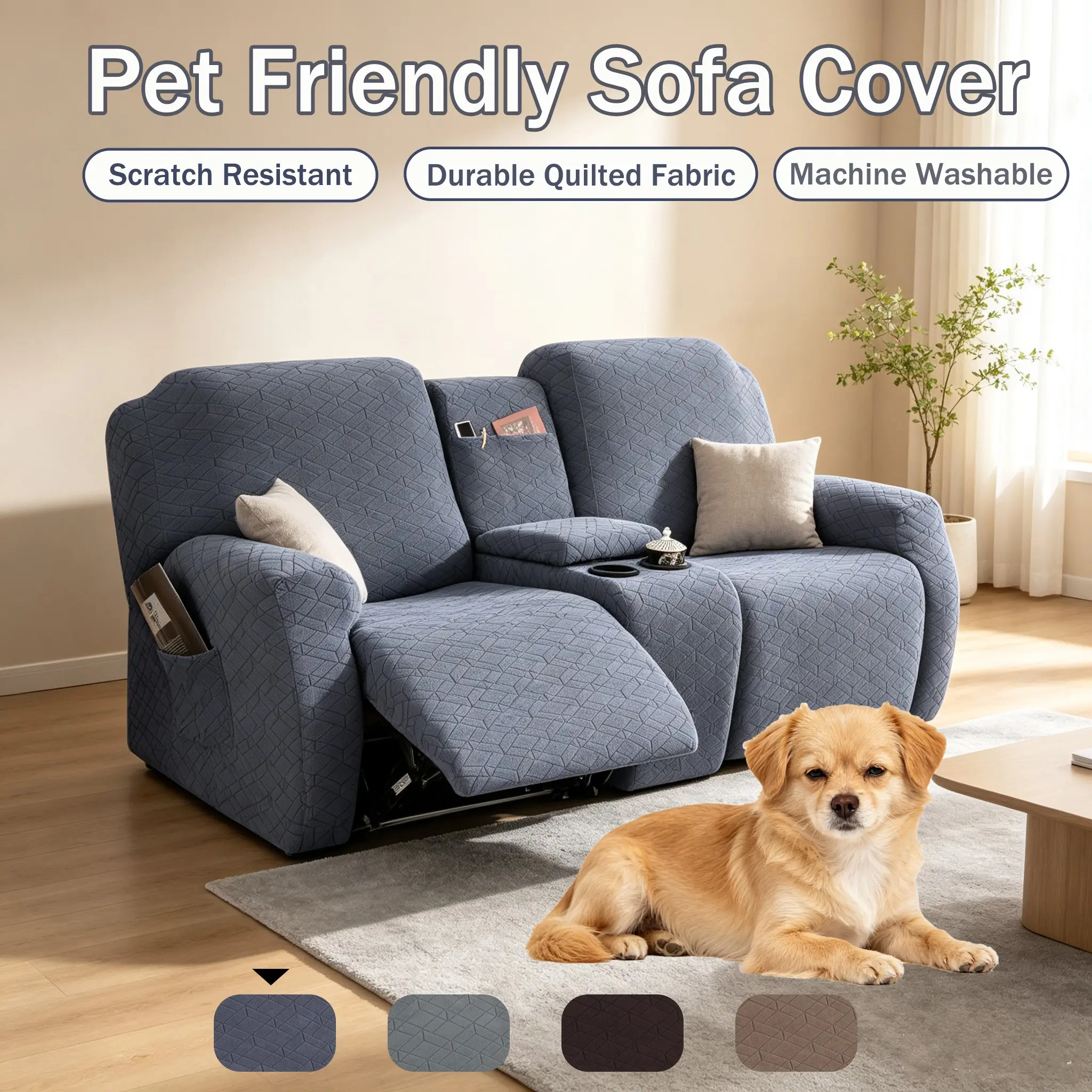 Jacquard center console recliner protective cover, soft and skin friendly fabric, high elasticity design, low-cost rejuvenation, pet friendly, providing you with a warm home environment