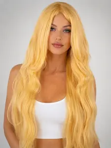 40-Inch Gold Wavy Synthetic Wig, Heat-Resistant Fiber, All Seasons, Stylish and Durable, Perfect for Everyday Use