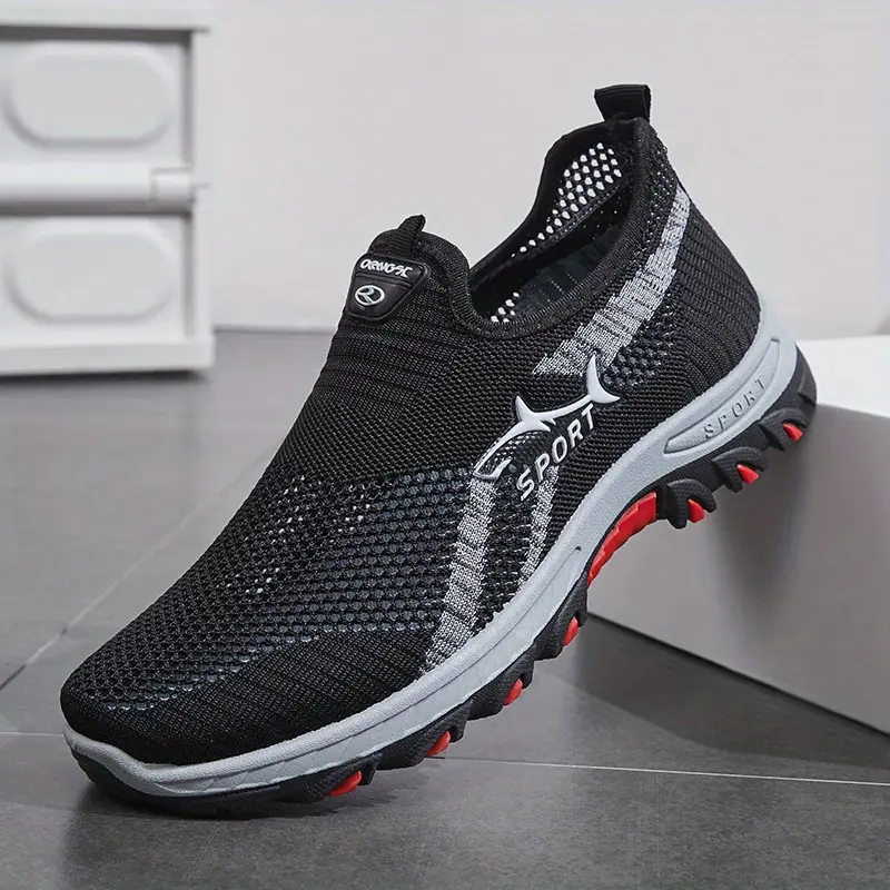 Men's Casual Athletic Footwear Breathable Mesh Sports Sneakers Monochrome Fabric Upper Rubber Sole Round Toe Design Low-Top Easy-Wear Slip-On Shoes with for Spring and Summer