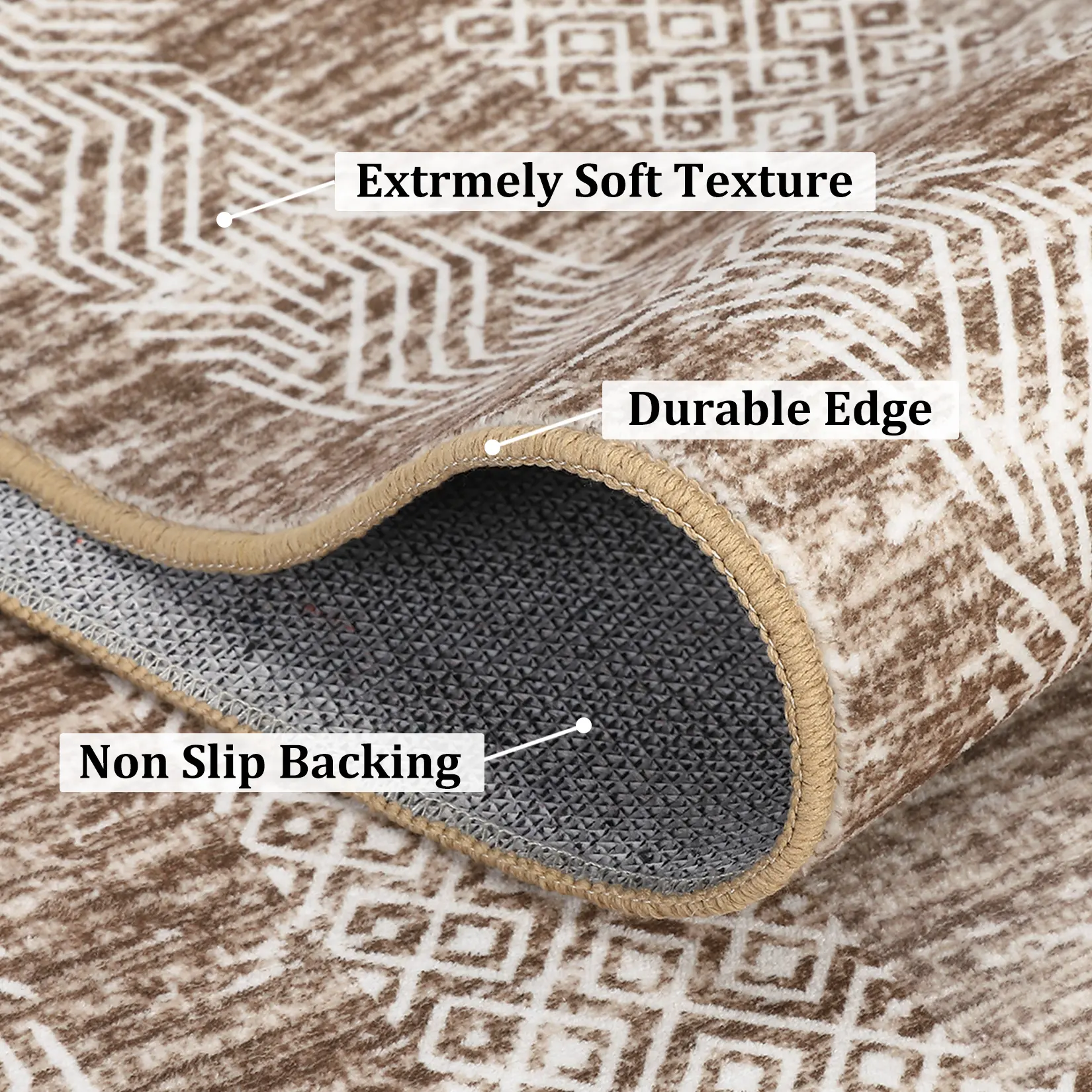 2x6 Washable Runner Rug, Modern Faux Wool Carpet with TPR Non Slip Backing, Foldable Soft Hallway Rug for Entryway Kitchen, Brown