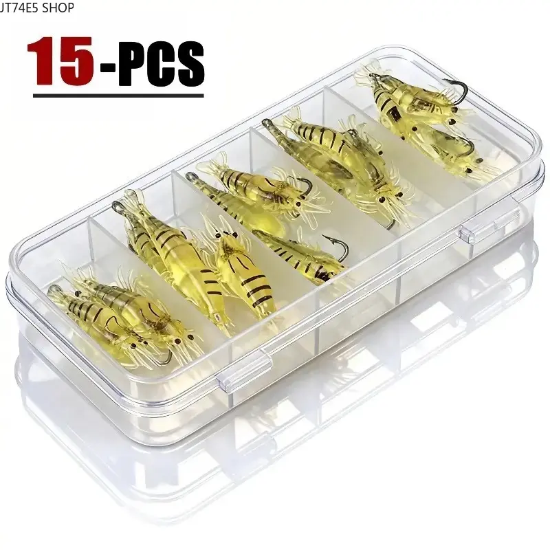 15PCS Synthetic Shrimp Shape Soft Plastic Fishing Lures - Bionic Micro Baits with Realistic Swimming Action, Flexible for Freshwater & Saltwater Angling