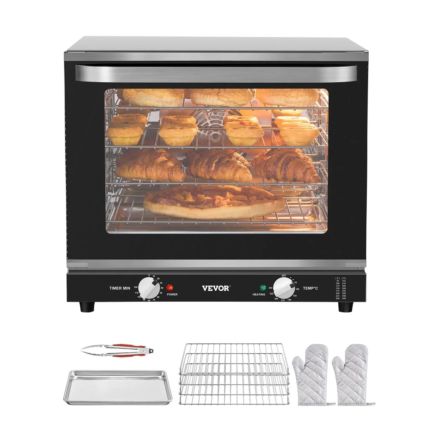 VEVOR Commercial Countertop Oven, 66L 4-Tier Toaster Ovens with Tempered Glass Door, Wire Racks Tray, 2800W Stainless Steel Baking Ovens for Restaurant Bakery (AC208240V, 60Hz, 6-20P Plug Output)