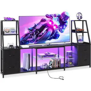 LED TV Stand for 40–60 Inch TVs with Power Outlets & RGB Ligths, Gaming Entertainment Center with 4 Drawers & Storage, Media Console Supports Up to 95 Inch Wall-Mounted TVs, Black