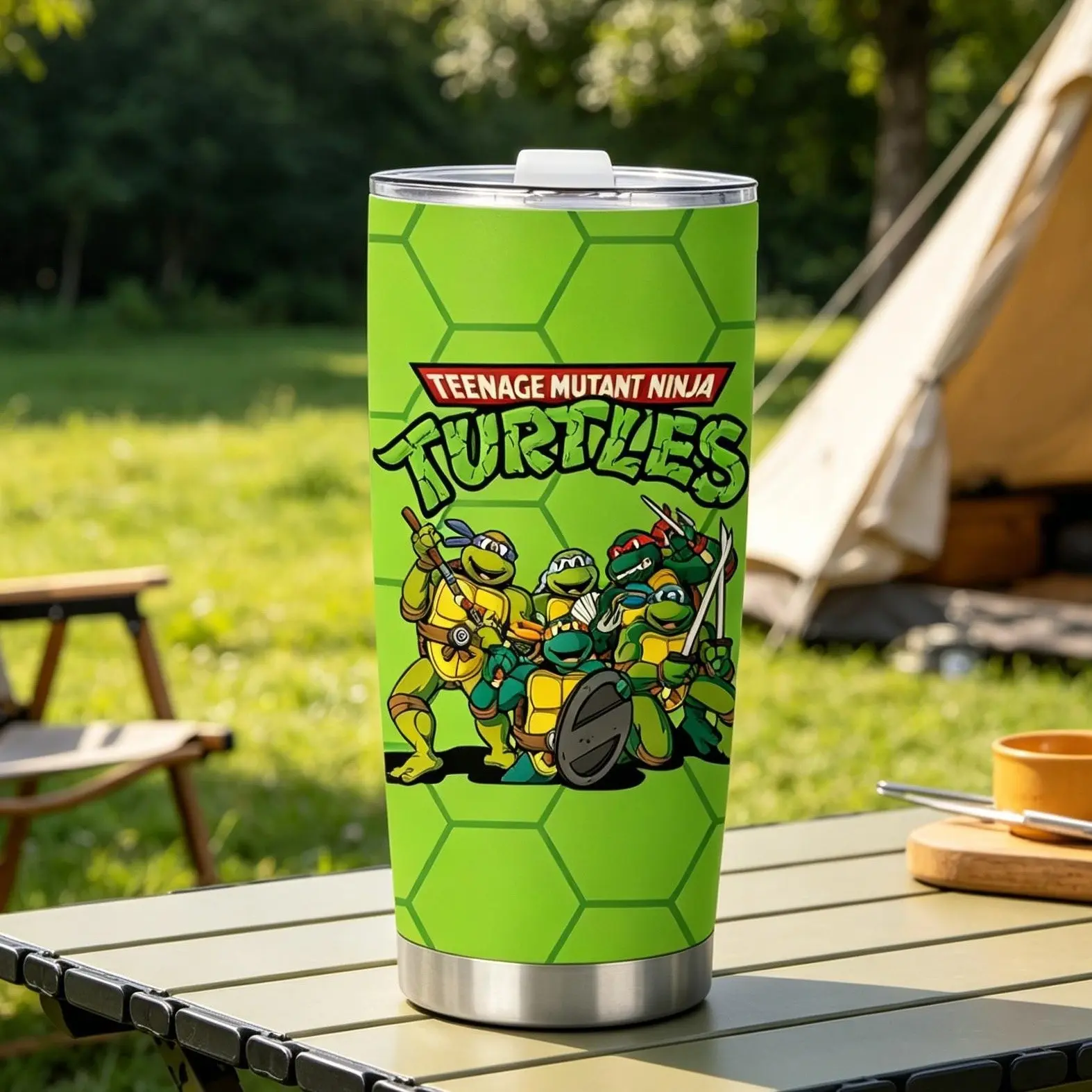 1 Pc 20oz insulated mug, Insulated coffee tumbler, Insulated travel tumbler, double wall, leak proof, with handle and lid, skinny design, for hot cold drinks, keep hot 12h cold 24h, Teenage Mutant Ninja Turtles print, gift for kids teens, tumbler