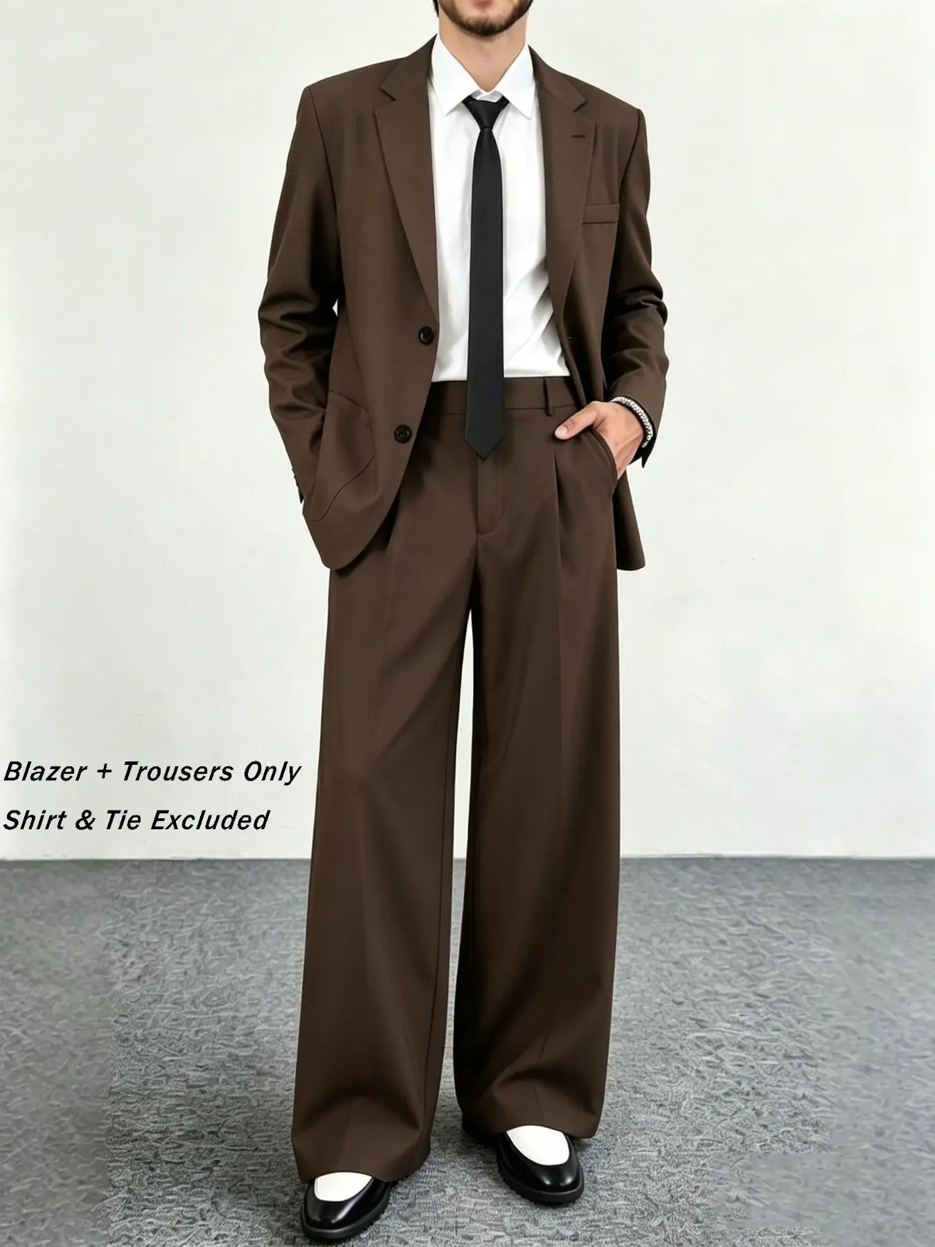 Men's Loose Fit Blazer Set, Wide Leg Pants, Casual Single Button Jacket, Two Piece Suit, All Seasons Wear