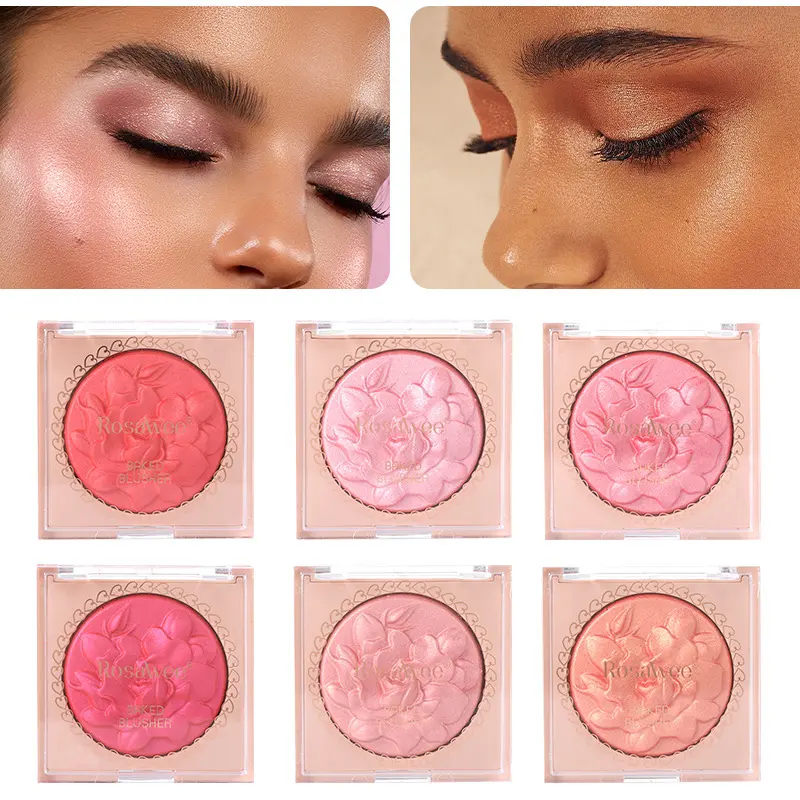Rose blush with pearlescent shimmer, highlighter for brightening and contouring, natural and three-dimensional for the faceMakeup Cosmetic