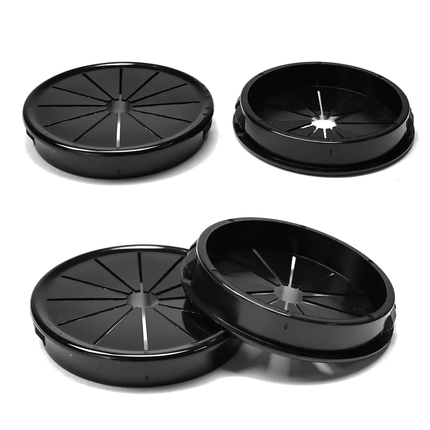 4 count  Grommet, Snap Bushing 2-1/2" (63 mm) Mounting Diameter, Flexible Petal-Shaped Buckle Round Nylon Desk Grommet for Wires Through Countertop Cord Organizer and Protection, Black