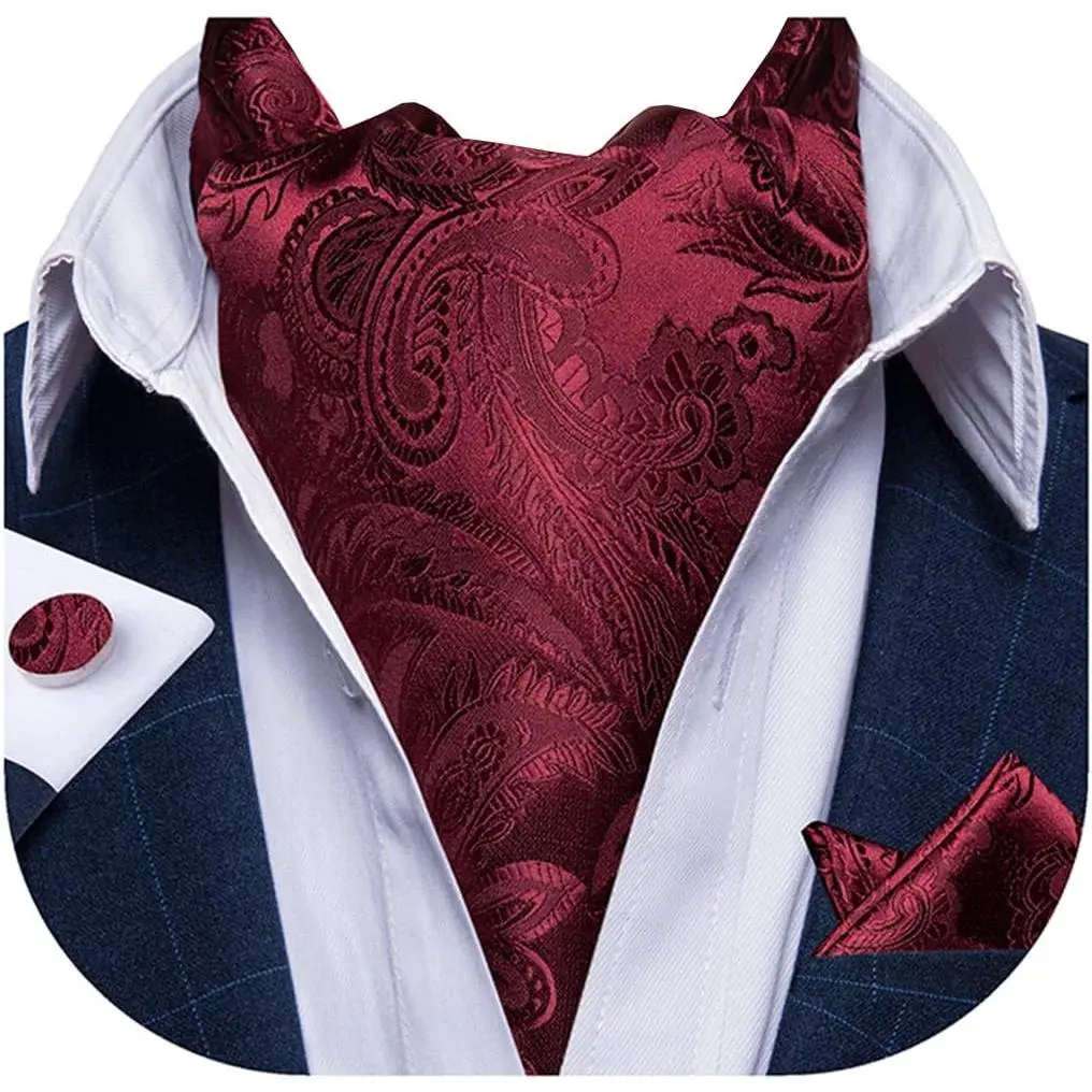 3PCS Ascot Ties for Men Wedding Jacquard Woven Silk Ascot Cravat for Men Cravat Tie and Pocket Square Set