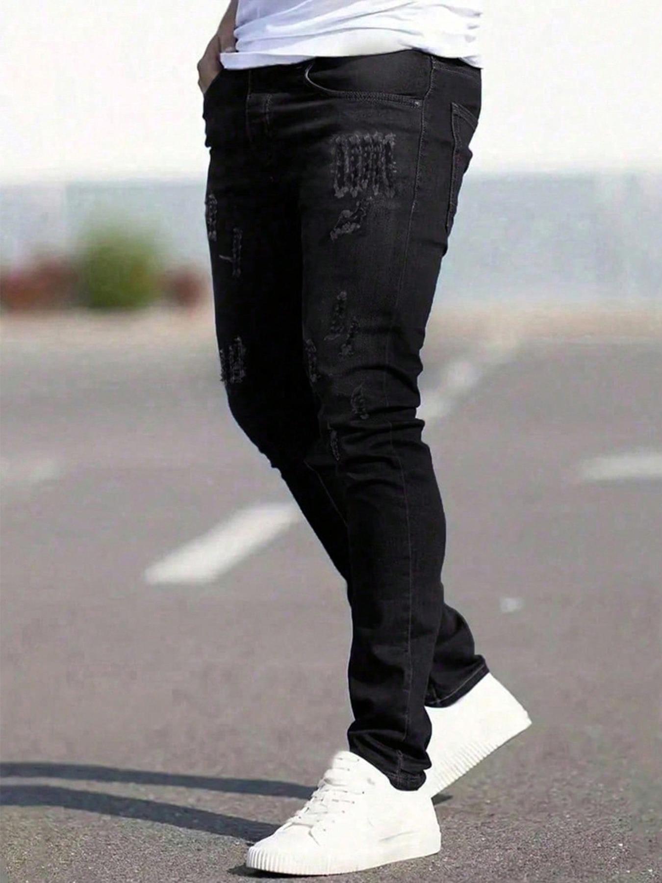 Men's Ripped Straight Leg Pocket Design Denim Jeans, Casual Comfy Regular Fit Jeans for Daily Wear, Fashion Men's Bottoms for All Seasons