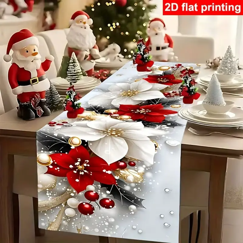Christmas Table Runner, and Holiday Decor, Elegant Party Table Cover, Easy to Clean Polyester, Seasonal Ornament, 1 Count