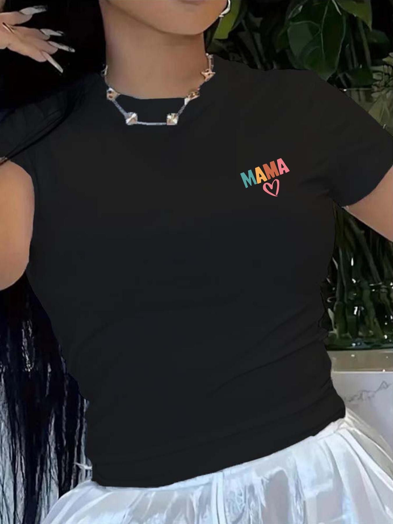 Women's Letter & Heart Print Round Neck Tee, Fashion Casual Crew Neck Short Sleeve T-shirt for Daily Outdoor Wear, Ladies Clothes for All Seasons, Go Out Tops, Crewneck T Shirts for Women, Casual Fashionable Top, Tshirt