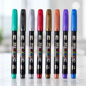 8-Color Metallic Water-Based Paint Markers, High Coverage Quick-Dry Waterproof Paint Pens for Glass, Plastic, Metal, Wood, Ceramic, Stone. All-Purpose DIY Craft Art Supplies, Indoor & Outdoor Use.