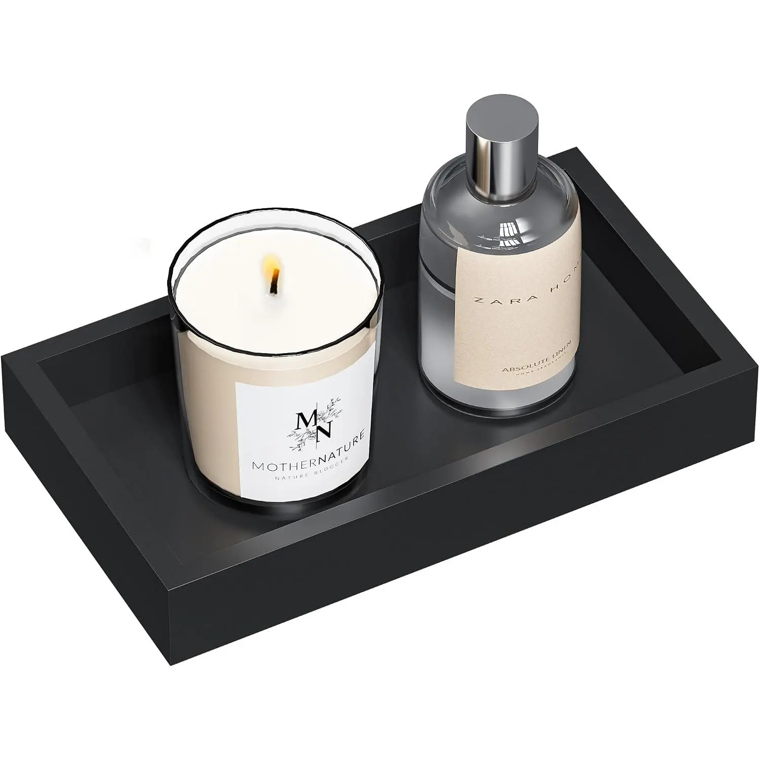 Small Bathroom  Tray for Countertop Makeup Perfume Decor Candle , Small Kitchen Tray for Soap Dispenser  Sponge Holder Black Toilet Tray 7.9”L x 4.4”W x 1.14”H