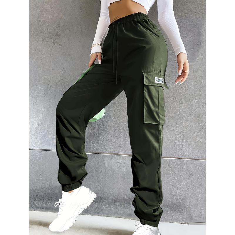 Women's Lightweight Cargo Pants - Elastic Drawstring Waist & Spacious Utility Pockets | Regular Fit Streetwear Trousers for Everyday Comfort | All-Season Breathable Fabric (Solid Colors, Relaxed Fit)
