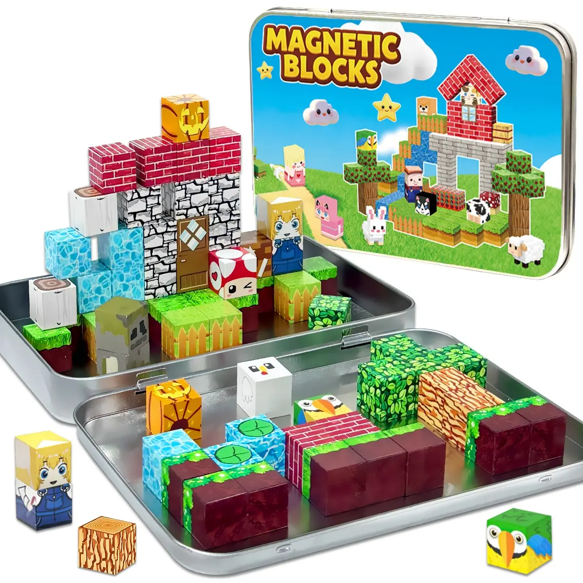60pcs Magnetic Building Blocks Set, Animal Themed Stem Learning Toy, Educational & Creative Toys for Kids, Perfect Gift for Holidays, Magnetic Building Cubes