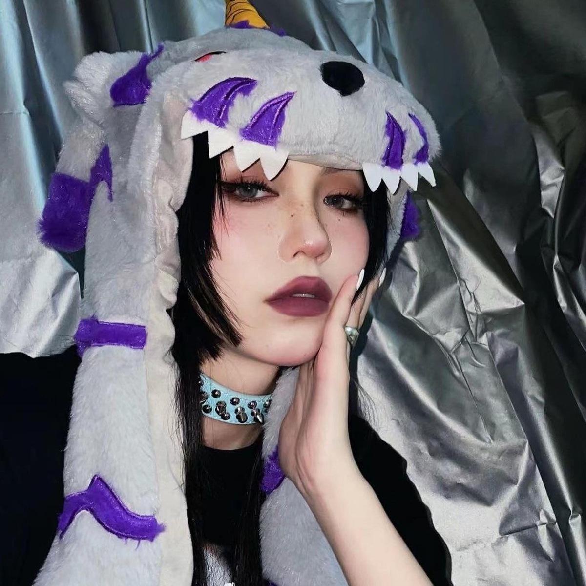 Digimon Adventure Gabumon Hat Anime Peripheral Plush Toy Cos Anime Figure Two-dimensional Cartoon Kawaii Scarf Gloves Gift